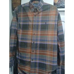 Vintage 90s Polo Ralph Lauren Earth Tone Plaid Long Sleeve Shirt Men's MEDIUM